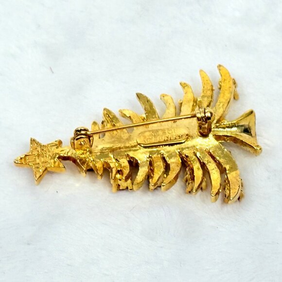 Vintage Eisenberg Ice Christmas Tree Gold-Tone Brooch w/Rhinestones - Picture 4 of 6